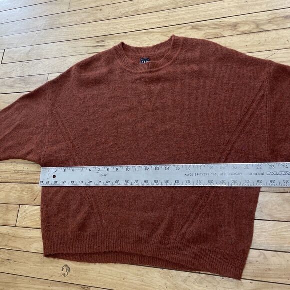 Gap Crop Sweater Wool Alpaca L Burnt Orange Brown Mock Oversize Western Knit 44" - Picture 8 of 16